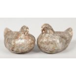 A pair of 19th century Chinese mother of pearl and ivory hen formed boxes, 16.5cm. Some very