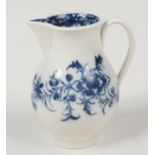 A Caughley sparrow beak cream jug with reeded loop handle. Printed in underglaze blue with the Peony