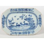 An 18th century Chinese export small canted rectangular dish. Painted in underglaze blue with a pair