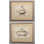 A pair of cream framed furnishing prints after original silversmith's 18th century watercolour