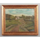 A gilt framed oil on canvas. View of Belgray House, Newton Mearns. Monogramed J. T. dated 1893, 29cm