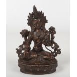A 18th / 19th century Sino-Tibetan lacquered bronze Bodhisattva on lotus throne, 20cm. Wear. No