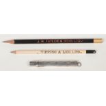 Two vintage Yorkshire advertising pencils, J.H Taylor & Sons. and Tipping & Lee Ltd. and a silver