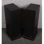 A pair of large TDL speakers raised on metal plinth.