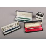 Three Parker Fountain pens boxed with Quink