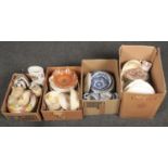Four boxes of miscellaneous, mainly ceramics, Woods Ivory ware, Falcon ware, Royal Staffordshire