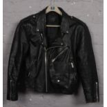 A leather motorcycle jacket.