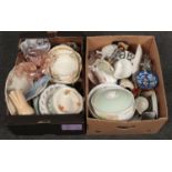 Two boxes of miscellaneous, mainly ceramics, plates, jugs, glassware etc