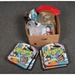 A box of miscellaneous, to include fancy dress items, Star Wars art kit, England car stickers etc.