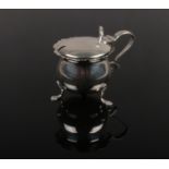 A Victorian silver mustard pot with Bristol blue glass liner. Assayed Birmingham 1898. Silver 55