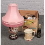A box of miscellaneous, Castle Beers Advertising Jug, Whitbread Silver Jubilee Ale, Mason's Royal