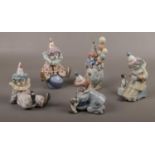 Five Lladro porcelain figurines, Tired friend No.5812, Having a ball No. 5813, Littlest clown No.
