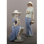 Two Nao porcelain figurines, Lady with basket of apples No. 1301, Sitting lady