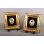 Two Late 19th Century Porcelain Plaque's, female portraits, framed, approx 7 cm x 9 cm