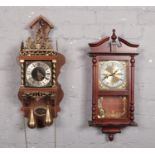 An oak Dutch Wuba wall clock, along with a Bentima Westminster chime wall clock.