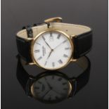 A Raymond Weil gold plated quartz wristwatch. With Roman numeral markers, centre seconds and quick