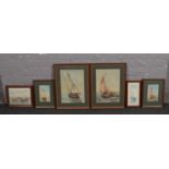 A pair of gouache pictures, yacht racing scenes monogramed P. M. P. and four other yachting prints.