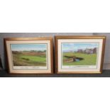 Two Graeme Baxter gilt limited edition lithograph golf course prints, both signed in pencil and with