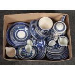 A collection of Blue & White dinnerwares, Booth's 'Real Old Willow', Churchill, Alfred Meakin