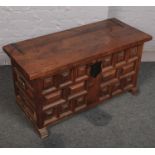 A mahogany blanket box with metal mounted and twin handles.