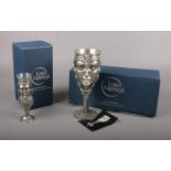 Two boxed Royal Selangor Lord of the Rings ornaments; Eowyn goblet and Sauron shot glass.