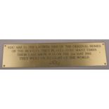 A metal plaque, original home of the Beatles. Provenance; Lathom Hall Liverpool.