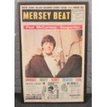 A framed print, Mersey Beat August 1964, Paul McCartney cover photo. Provenance; Lathom Hall