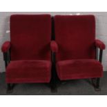 A pair of vintage upholstered cinema seats, Provenance, Lathom Hall, Liverpool.