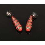 A pair of multi gem and enameled drop earrings. Marked MCL .925