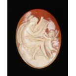A Victorian carved shell cameo panel. Depicting Cupid and Aphrodite.