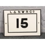 A cast iron London and North Western Railway Company viaduct plate, 15. (29cm x 40cm).