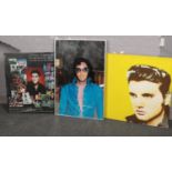 Two Elvis Presley canvas prints to include framed Elvis Presley mirror. Provenance; Lathom Hall