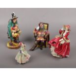 Four Royal Doulton figurines, The Foaming Quart HN2162, The Mask Seller HN2103, Top of the Hill