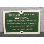 A cast iron Southern Railway trespass sign. (40cm x 62cm).