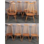 A set of ten Ercol Golden Dawn dining chairs including a pair of carver armchairs.