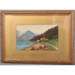 John Thorley (British, early 20th century) gilt framed watercolour. Titled Otna, Norway. Signed,