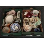 Two boxes of miscellaneous, Crown Devon Fieldings, Honiton Pottery, Doulton Burslem examples