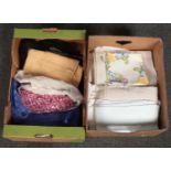 Two boxes of mixed lace and linen including Indian and vintage examples.