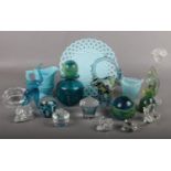 A collection of glassware including Sowerby pressed glass, Mdina and Swarovski style pieces.