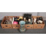 Four boxes of miscellaneous to include large quantity of wallets, glassware, large vase, busts etc.
