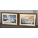 After Alastair Houston, large pair of framed yacht racing prints.