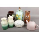 A collection of ceramics to include pair of vases, vase by G.A. HART Sheffield, Kellogs bowls,