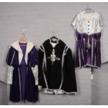 A collection of fancy dress. Knights, Royal Court, King's Velvet Robe etc. Provenance; Lathom Hall