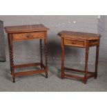 Two oak side tables, both with single drawers.
