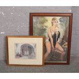A framed print after Sir Russell Flint along with a c.1960s print of a maiden in the style of