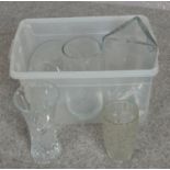 A box of cut crystal glass vases and bowl