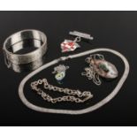 A collection of silver jewellery, to include bracelets, pendants on chains, Doncaster Royal