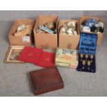 Four boxes of miscellaneous to include box set of silver plate goblets, dinnerwares, oriental wares,