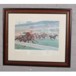 A Buckingham's Racecourses of Britain, horse racing print signed Paul Hart, (approx 58 cm x 40 cm)