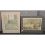 A pair of Oliver Raab framed limited edition lithograph prints, interior scenes, signed in pencil,
